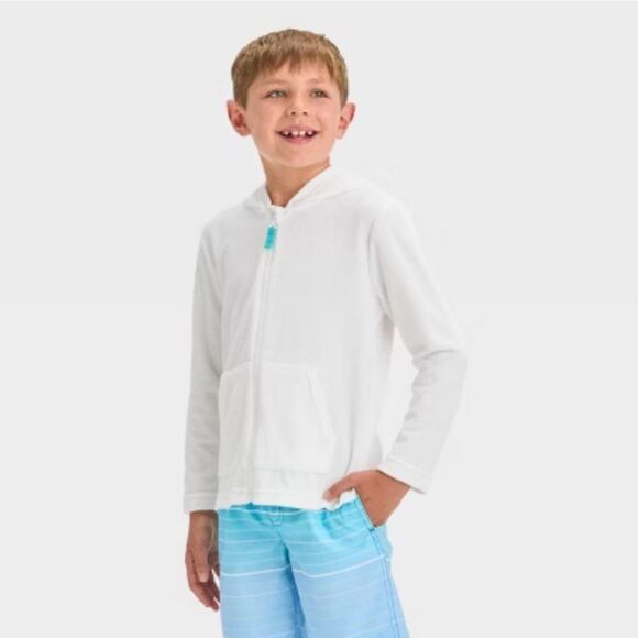 NWT Cat & Jack Medium/Large White Cover Up Top Full Zip Kangaroo Pockets - Picture 1 of 7